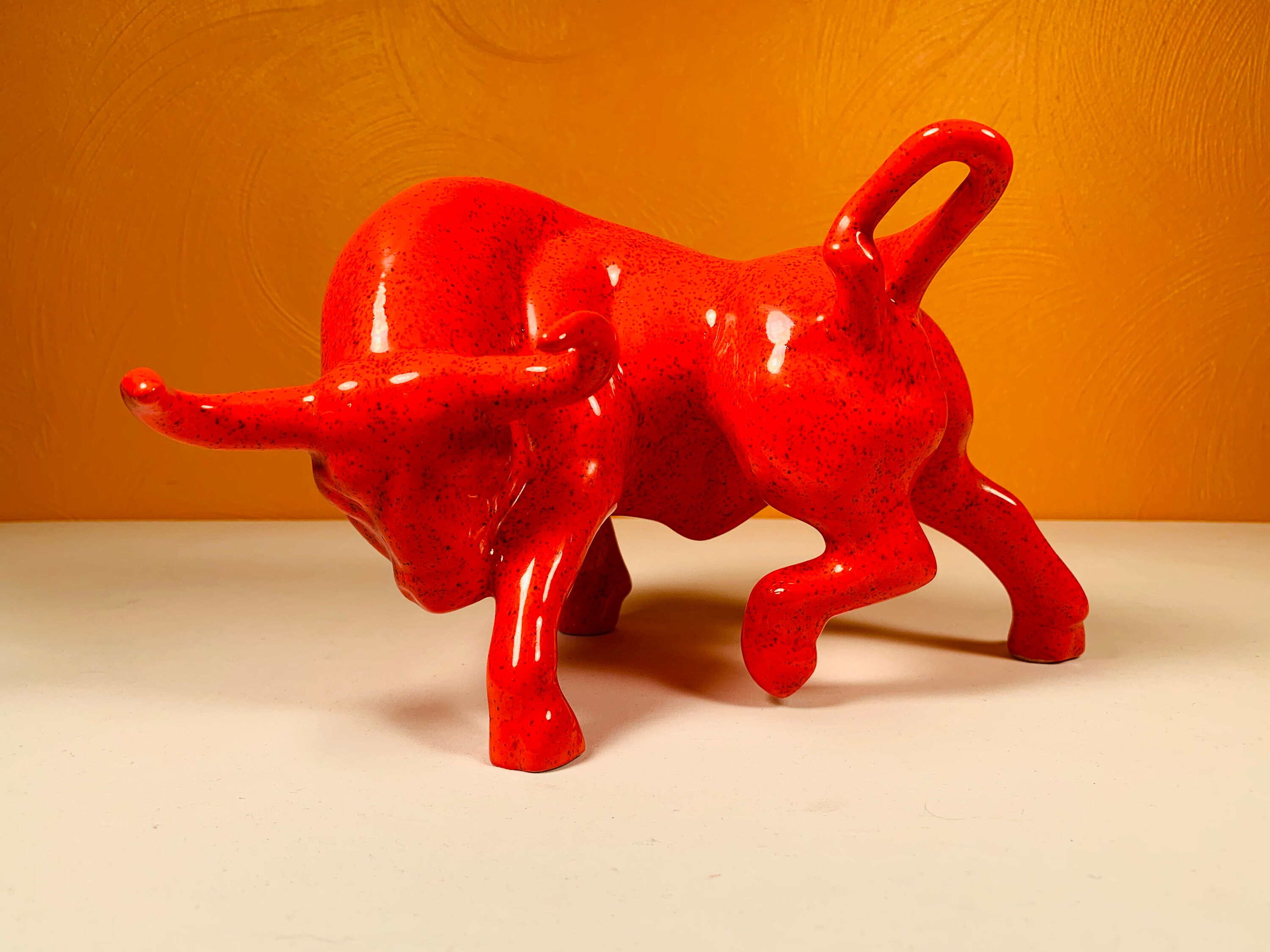 Red Ceramic Bull Figurine