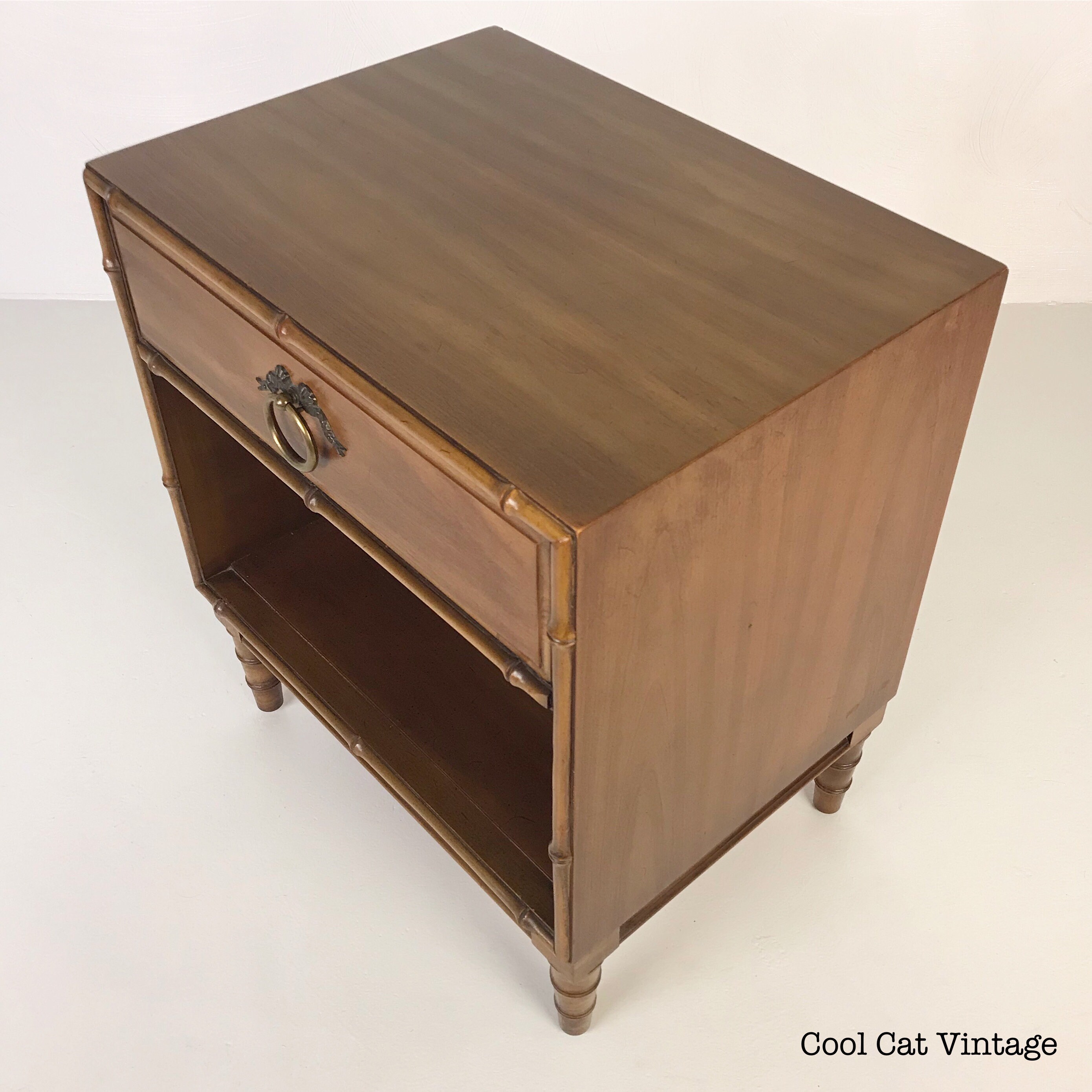 Walnut Bamboo Nightstand by Drexel, Circa 1960s *Please see notes on