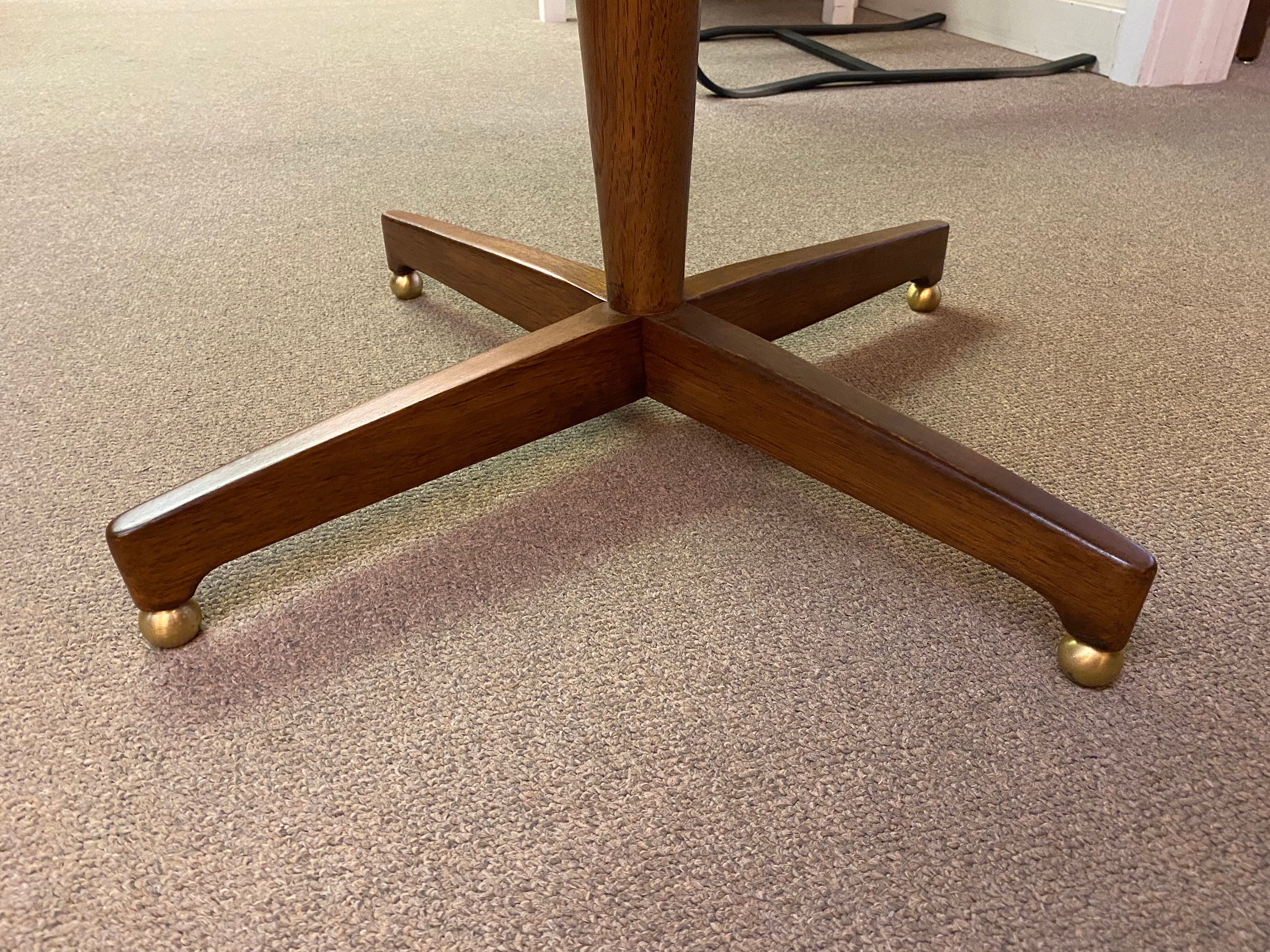 Round Modern Walnut Pedestal Table with Ball Feet, Circa 1960s Please