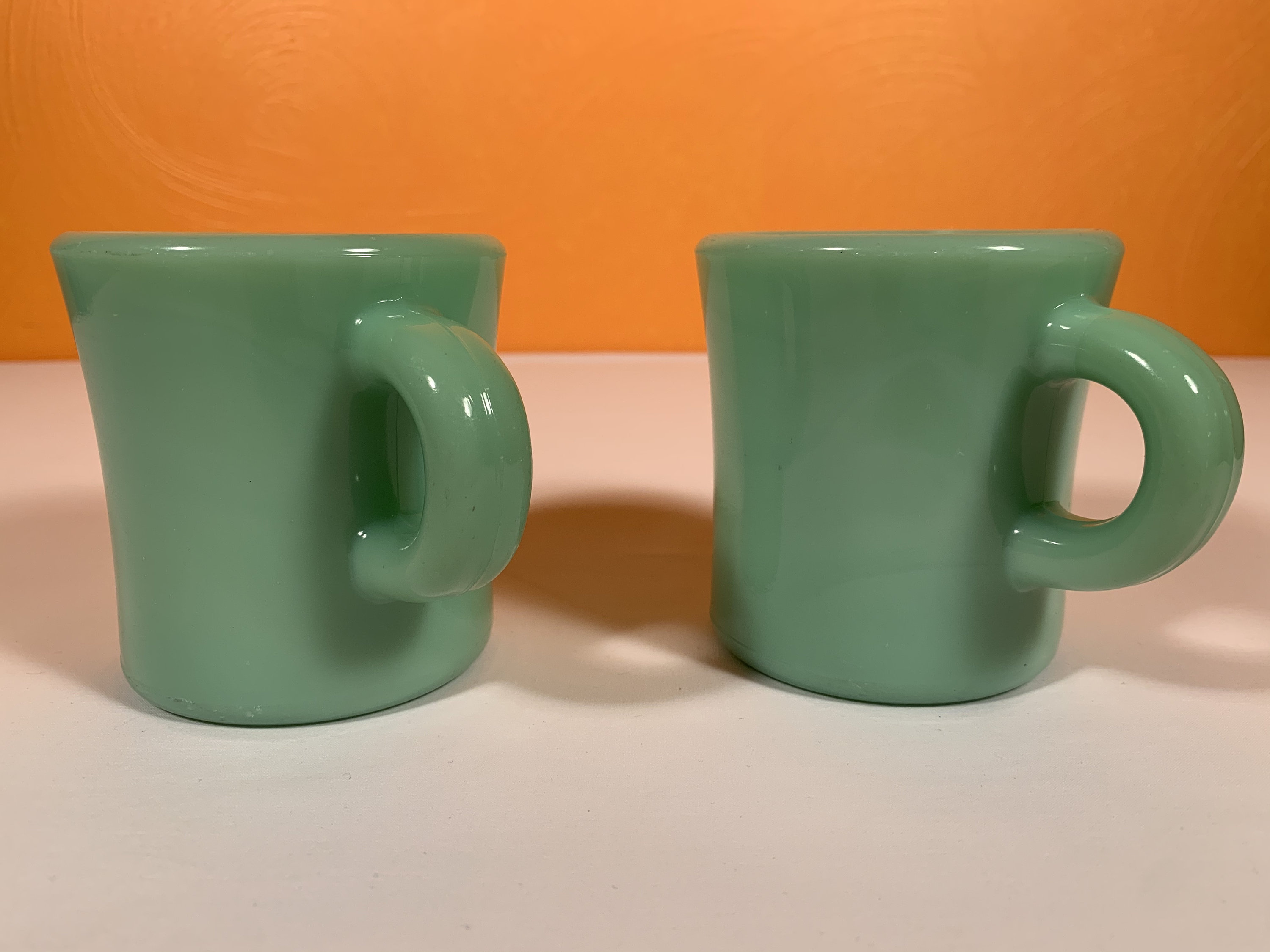 Pair of Fire King Jadeite Extra Heavy Chandle Mugs