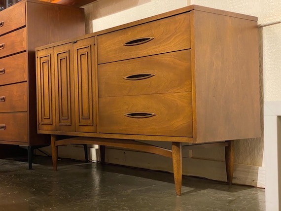 Broyhill Sculptra 54" Walnut Credenza, Circa 1960s - Please ask for a shipping quote before you buy.