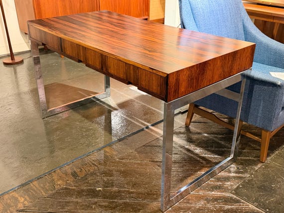 Milo Baughman for Thayer Coggin Rosewood & Chrome Desk, C. 1969 - *Please ask for a shipping quote before you buy.