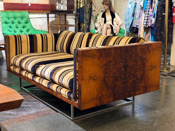 HOLD TJ Burlwood Loveseat (B) by Milo Baughman for Thayer Coggin, Circa 1960s - *Please ask for a shipping quote before you buy.