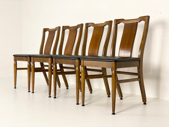 Set of 4 Solid Walnut Dining Chairs by Bassett, Circa 1960s - *Please ask for a shipping quote before you buy.