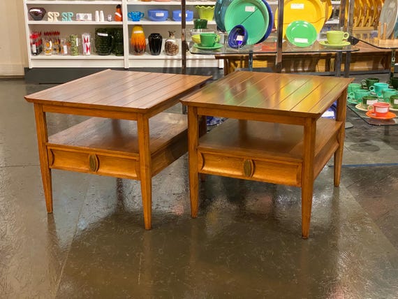 Vintage Heritage Slat Top Walnut End Tables (Pair)