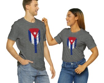 Pickleball Cuban Flag Short Sleeve Unisex T-shirt // Latino Champion Gift for Him // Husband Dad Uncle Paddle Ball Cuba Cubano