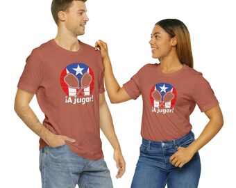 A jugar! Pickleball Puerto Rico Flag Short Sleeve Unisex T-shirt // Latino Gift for Him // Husband Dad Uncle Paddle Ball PR Boricua