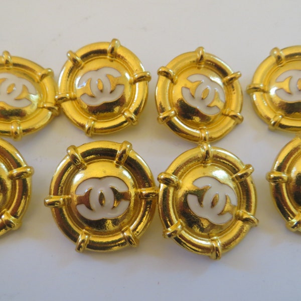 choose 2 or 6 or 8 Coco Chanel gold white anchor large buttons vintage CC logo 1''