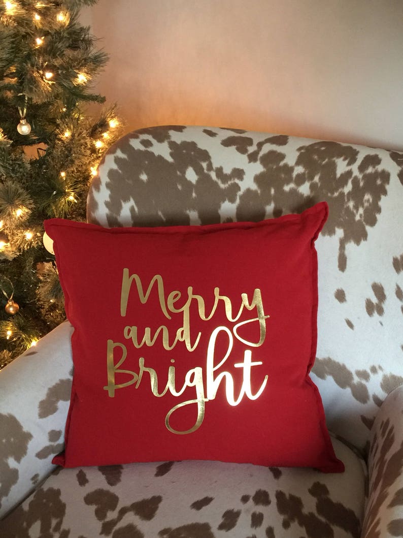 Merry & Bright Pillow Cover / Christmas Throw Pillow / Winter Etsy
