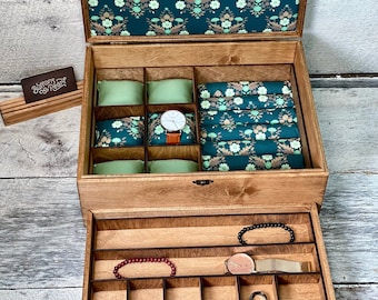 Handmade Maple Wood Jewelry Box: Watch, Ring & Earring Storage