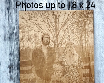 Engraved Wood Photo Portrait, Custom Laser Cut Birch, Father's Day Gift