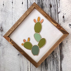 Cactus Art Wood Wall Art Gifts Wood Art Cactus Boho Decor Fathers Day Gift Plant Decor image 1