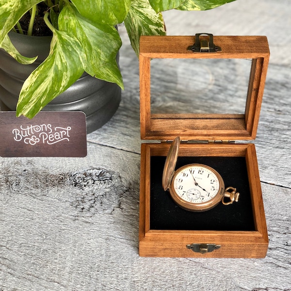 Pocket watch box / glass top / pocket watch display / heirloom box / pocket watch / pocket watch storage / grooms day of gift