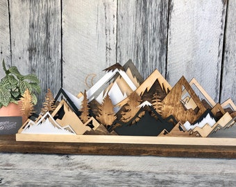 Mantle sign - Mantle decor - Forest - 3D Forest Art - Mountain Art - Tree Art - Shelf Decor - Mountain Centerpiece - Tree centerpiece