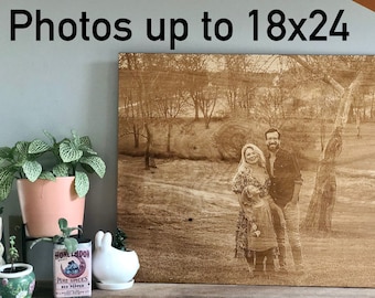 Engraved Wood Photo, Custom Birch Portrait, Anniversary Gift
