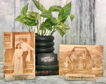 Engraved Wood Photo: Custom Birch Portrait, Father's Day Gift