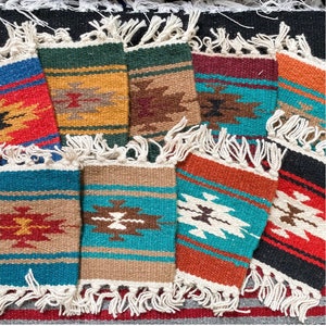 House Warming Gift - Chimayo blanket coaster - drink coaster - boho coaster  - large drink coaster - plant mat - table rug - 7 x 6 inches