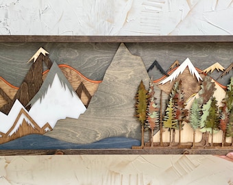 Wood Wall Art / Nursery Decor / Office Decor / Wood Art / Gifts / Mountain Sign / Mt Hood / Fall Trees / Mountain Art / Mountain