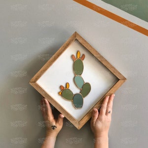 Cactus Art Wood Wall Art Gifts Wood Art Cactus Boho Decor Fathers Day Gift Plant Decor image 9