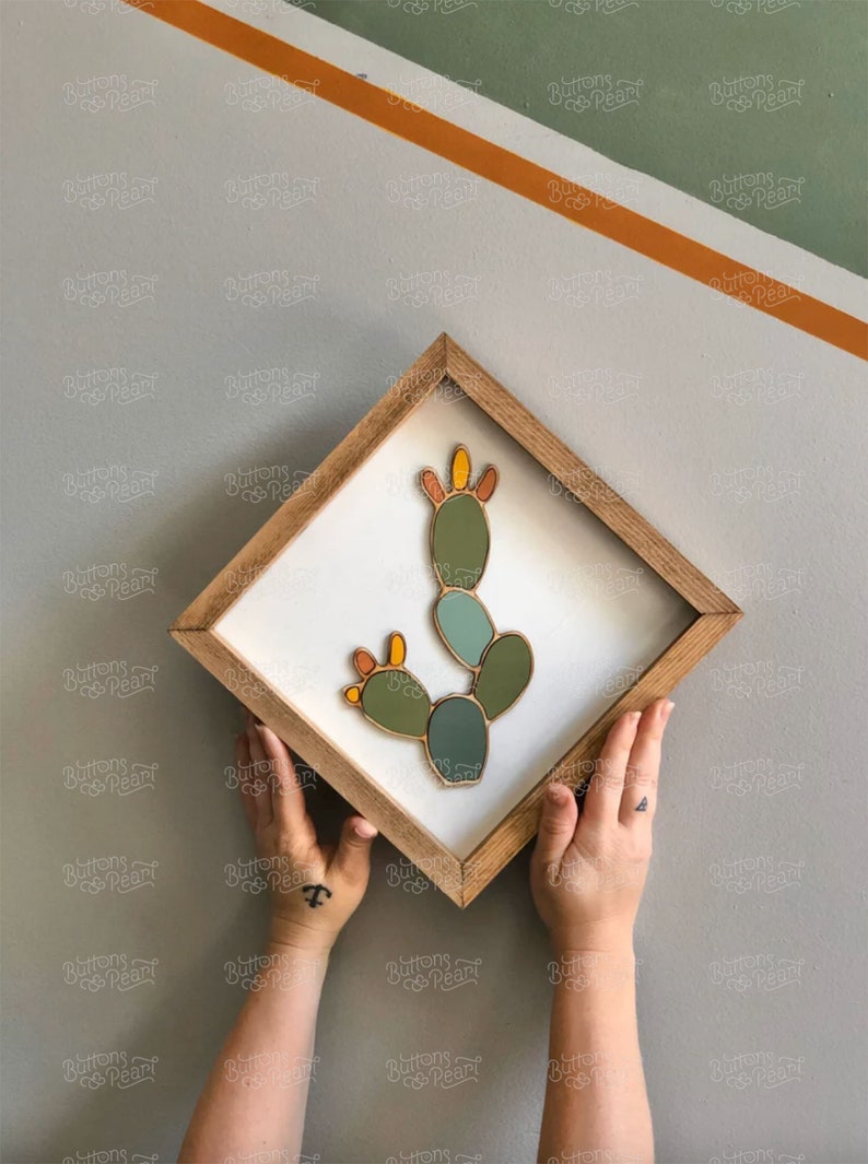 Cactus Art Wood Wall Art Gifts Wood Art Cactus Boho Decor Fathers Day Gift Plant Decor image 9