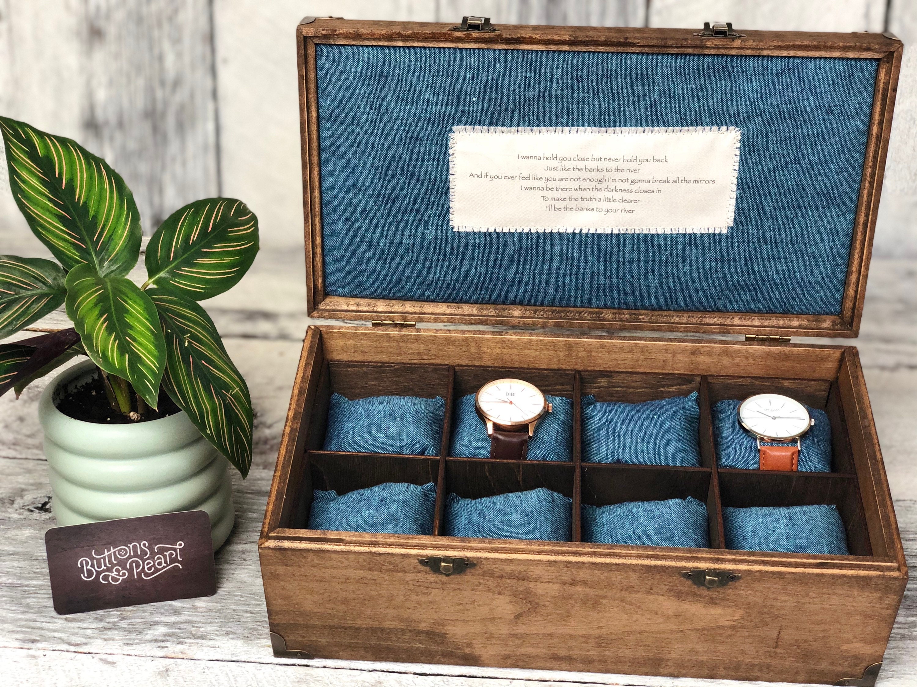 Handmade Wood Watch Box: Linen Compartments, Maple Cherry Oak
