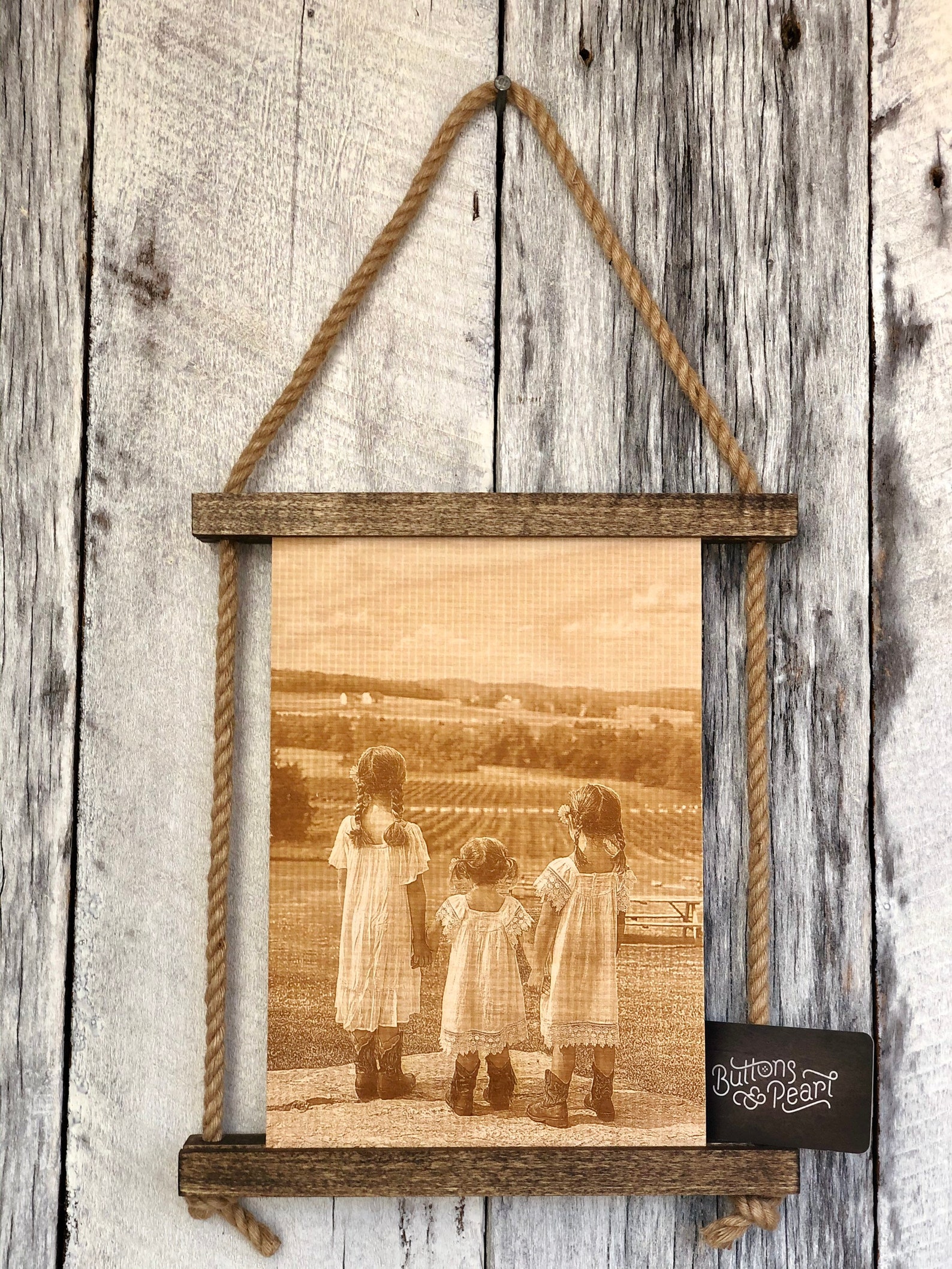 Wood and Rope Frame / Framed Wood Photo / Engraved Photo on Etsy