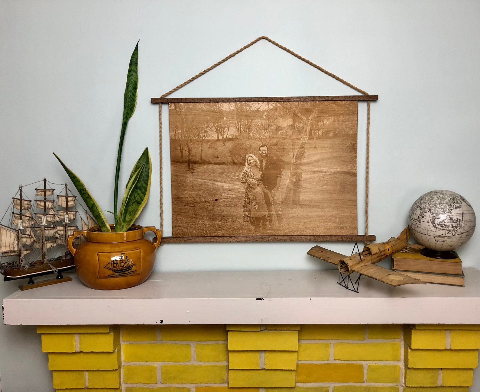 Wood and Rope Frame / Framed Wood Photo / engraved photo on Etsy
