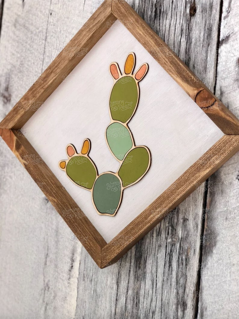 Cactus Art Wood Wall Art Gifts Wood Art Cactus Boho Decor Fathers Day Gift Plant Decor image 3