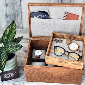 Sale / Watch Box / 6 Watch / Compartments / Valet Tray / Jewelry / Watch Organizer / Valet Watch Case / Watch Storage / Linen