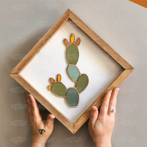 Cactus Art Wood Wall Art Gifts Wood Art Cactus Boho Decor Fathers Day Gift Plant Decor image 4