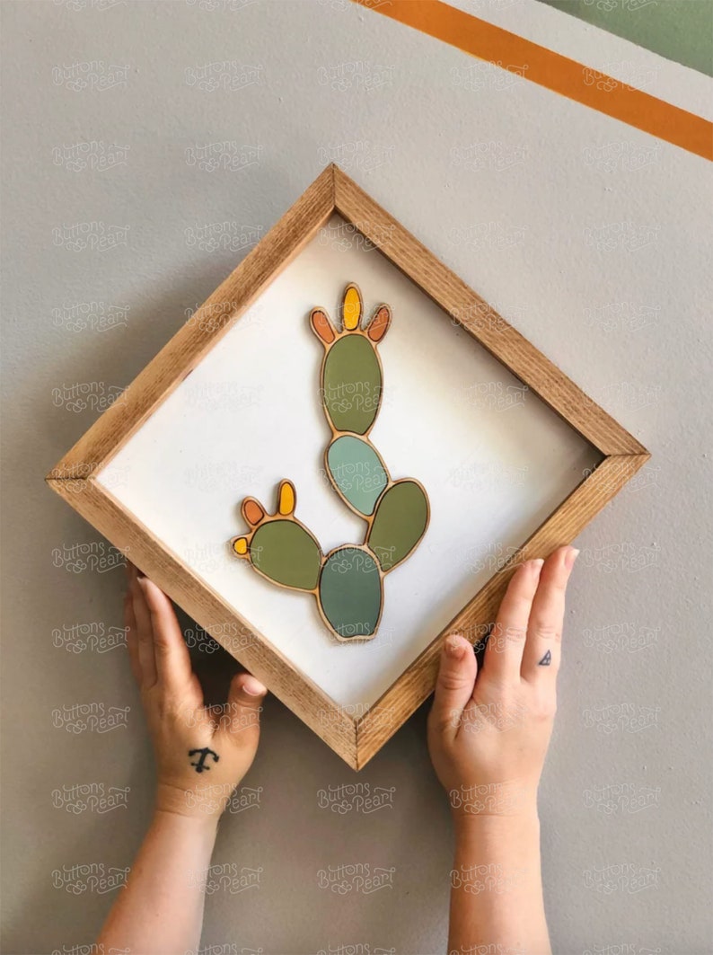 Cactus Art Wood Wall Art Gifts Wood Art Cactus Boho Decor Fathers Day Gift Plant Decor image 4