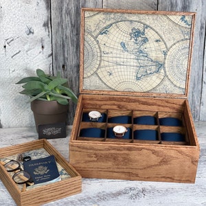 Watch Box / 12 Watch / Compartments / Watch Organizer / Watch Display / Watch Case / Large / Jewelry Box / Wood / Linen / Valet Tray