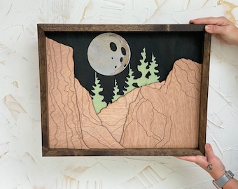 Mountain Art / Wood Art / Reclaimed Wood Art / Gallery Wall / Mothers Day Gift / Mountain / Wood Wall Hanging / Yosemite / El Capitan / Moon