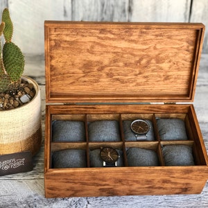 Watch Box / Compartments / Watch Organizer / Wood / Watch Case / Anniversary / Watch Storage / Maple / Cherry / Compartment Box / Linen