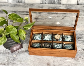 Watch Box / Glass Top / Watch Case / Compartments / Watch Storage / Plants / Watch / Organizer / Wood / Watch Display / Maple / Cherry