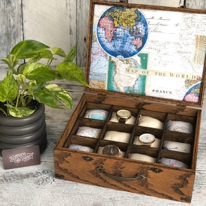 Watch Box / Compartments / Watch Organizer / Wood / Watch Case / Anniversary / Watch Storage / Maple / Cherry / Compartment Box / Map