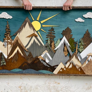 Reclaimed Wood Mountain Art: 3D Wood Wall Hanging
