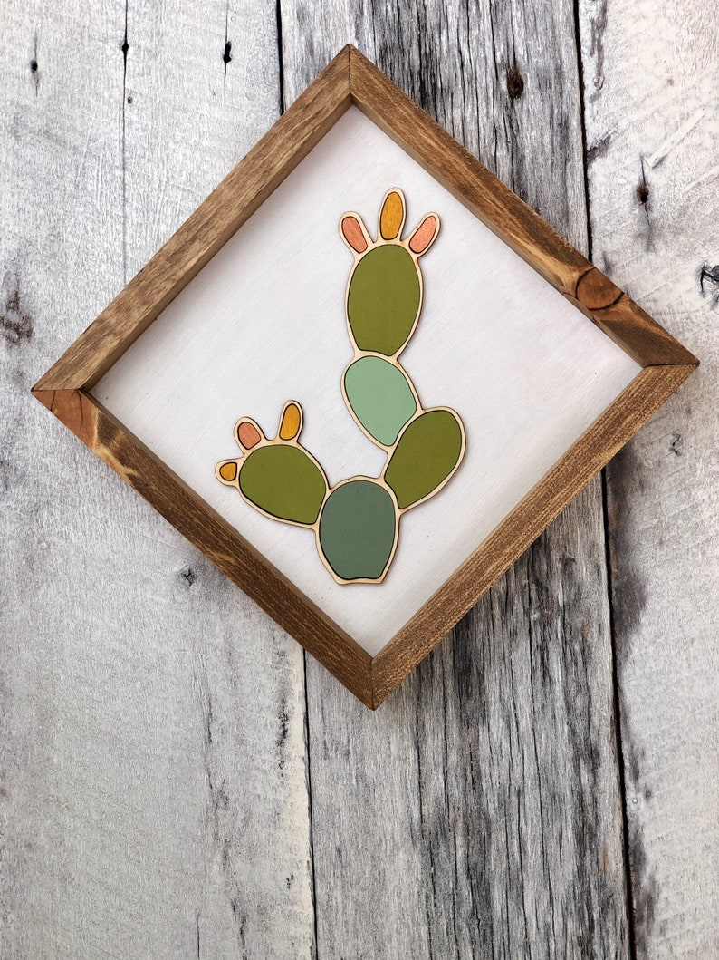 Cactus Art Wood Wall Art Gifts Wood Art Cactus Boho Decor Fathers Day Gift Plant Decor image 1