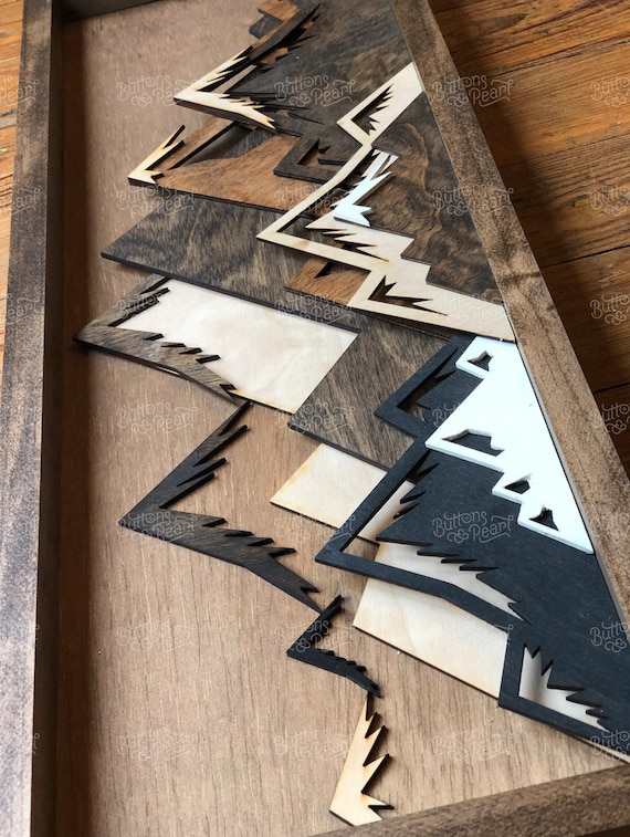 3D Mountain Wood Art: Layered Reclaimed Wood Wall Hanging - Etsy