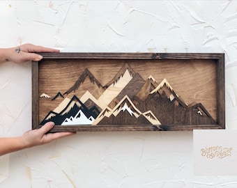3D Mountain Wood Art: Layered Reclaimed Wood Wall Hanging