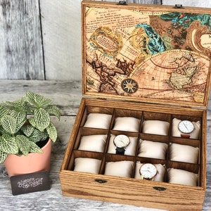 Watch Box / Compartments / Watch Organizer / Wood / Watch Case / Anniversary / Watch Storage / Maple / Cherry / Compartment Box / Linen