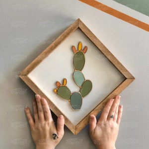 Cactus Art Wood Wall Art Gifts Wood Art Cactus Boho Decor Fathers Day Gift Plant Decor image 8