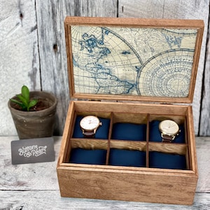 Watch Box / Compartments / Watch Organizer / Wood / Watch Case / Anniversary / Watch Storage / Maple / Cherry / Compartment Box / Map