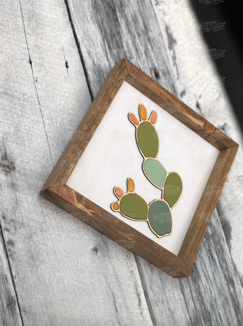 Cactus Art Wood Wall Art Gifts Wood Art Cactus Boho Decor Fathers Day Gift Plant Decor image 7