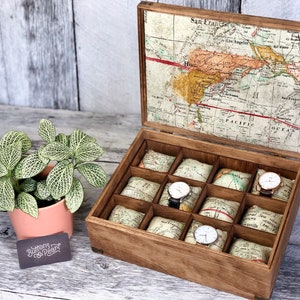 Watch Box / Compartments / Watch Organizer / Wood / Watch Case / Anniversary / Watch Storage / Maple / Cherry / Compartment Box / Linen