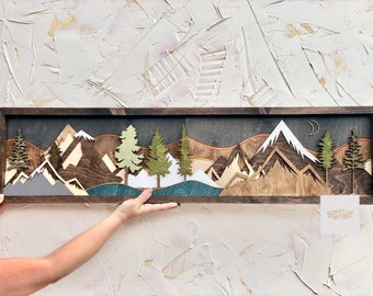 Wood Wall Art / Nursery Decor / Office Decor / Wood Art / Reclaimed Wood / Mountain Sign / Sunset / Moon Scape / Mountain Scape / Gifts