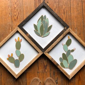 Cactus Art Succulent Art Wood Art Gifts Plant Wall Hanging Plant Art Plant Decor Boho Fathers Day Gift image 2