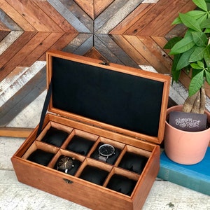 Watch Box / Compartments / Watch Organizer / Wood / Watch Case / Anniversary / Watch Storage / Maple / Cherry / Compartment Box / Leather