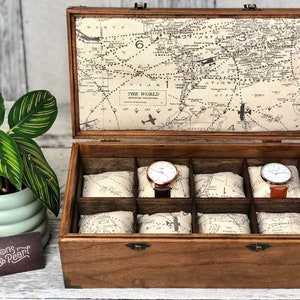 Watch Box / Compartments / Watch Organizer / Wood / Watch Case / Anniversary / Watch Storage / Maple / Cherry / Compartment Box / Map