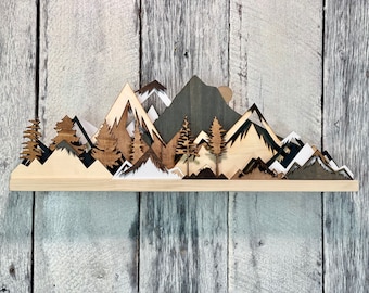 3D Mountain Shelf Decor: Layered Forest Art